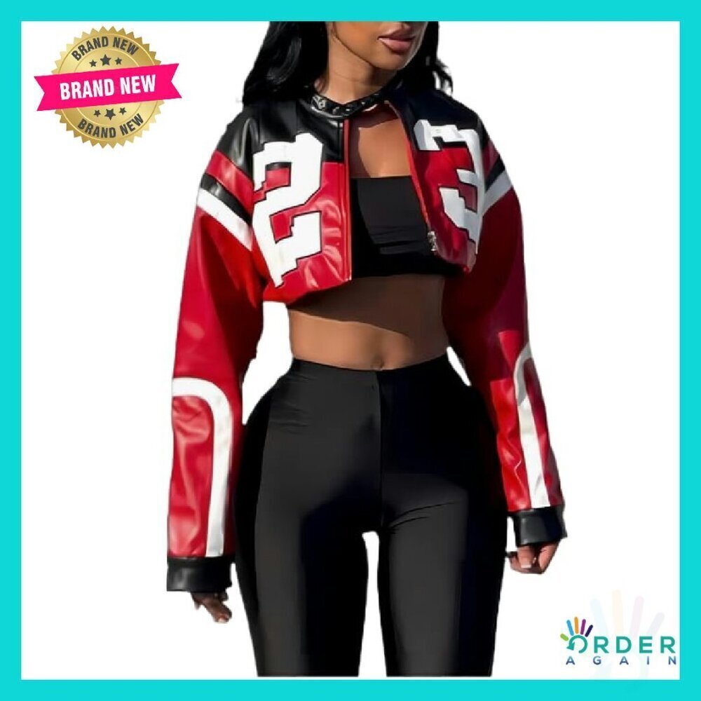 Faux Leather Cropped Bomber Jacket Y2K Motorcycle Style Streetwear Chic